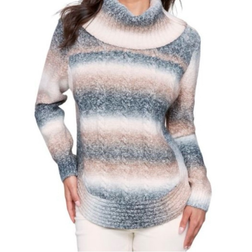 CHARLIE B Brown and Cream Gradient Turtleneck Sweater